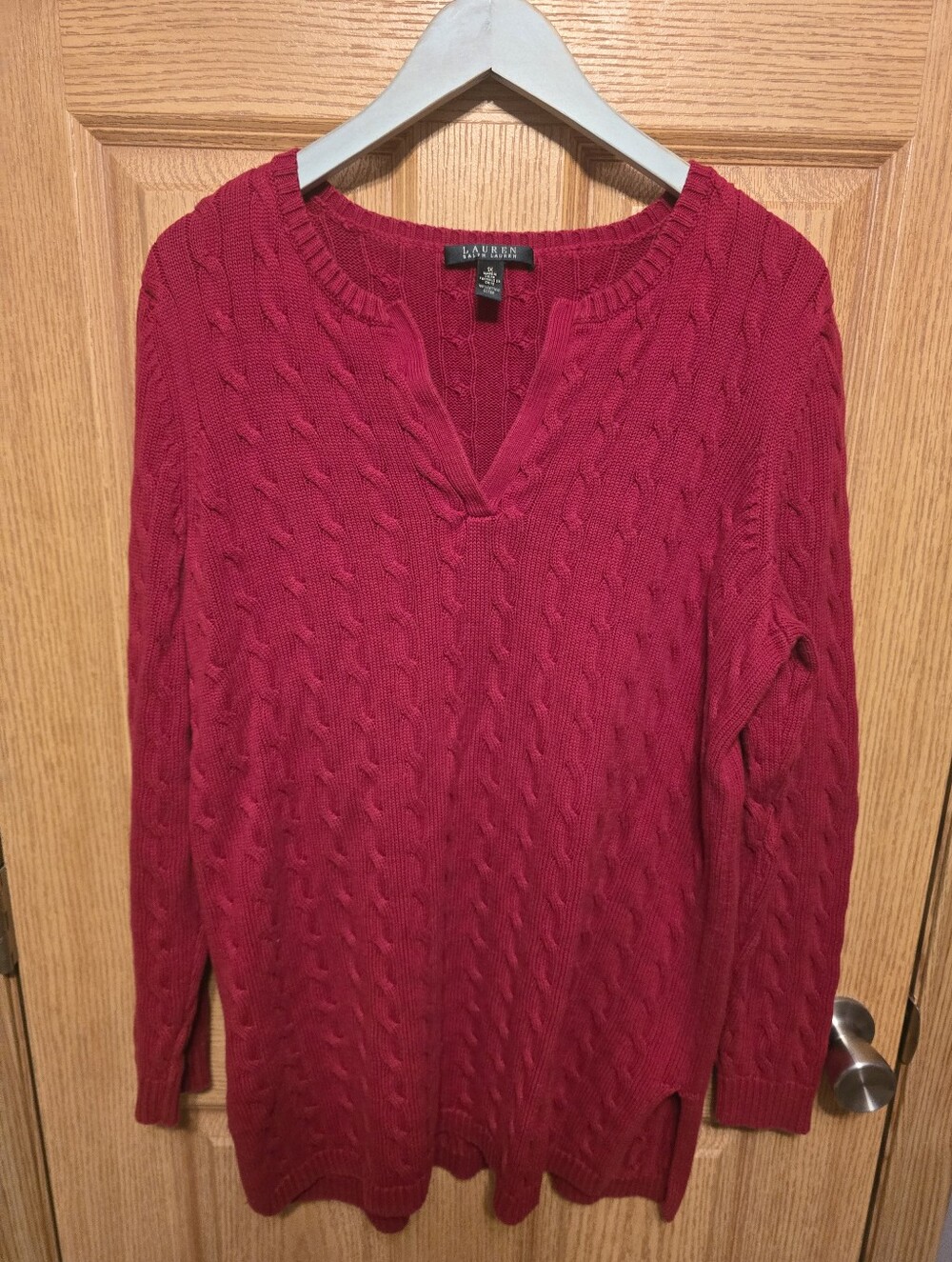 Vintage Polo Ralph Lauren Cable Knit V-Neck Sweater Red 100% Cotton  Women 1X